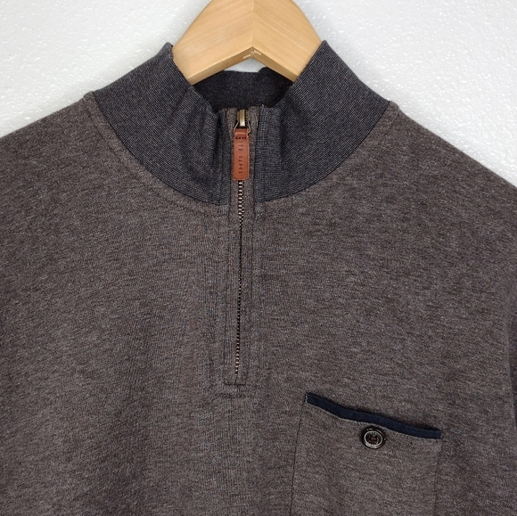 Ted Baker London Men's Brown Cotton Quarter Zip-Up Long Sleeve Sweater Sz XL - Picture 5 of 13